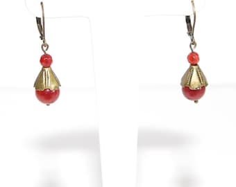 Tulip red agate earring