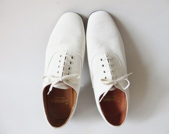 Spiaggia bianca SANDERS tela Derby scarpe estate sposa sposo bianco Brogues Oxfords Gibson vestito bianco scarpe uomo taglia Uk 6 Made In Uk