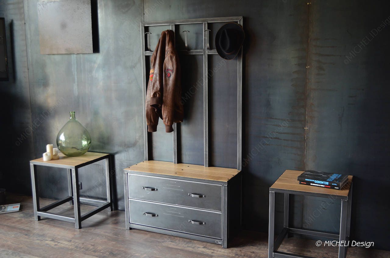 Meuble d'entrée Banc/ Vestiaire 5 patères 2 tiroirs en