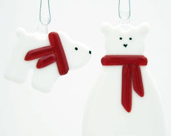 Glassworks Northwest - Polar Bear Mom and Baby Set - Fused Glass Ornament
