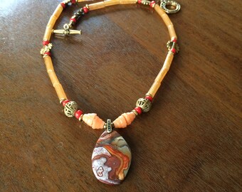 Crazy lace Rosetta stone agate and aventurine necklace
