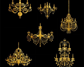 Gold Chandeliers Clip Art Set Decor Fashion Classic Design Gold Chandeliers Clip Art Set Decor Fashion Classic Design