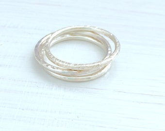 Silver stacking rings, stacking ring set, simple stacking ring, beaten stacking ring, hammered silver ring, ring size P