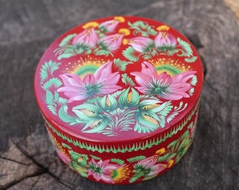 Box Burgundy cpaleolor Green rose Hand painted Wooden box Gift for women