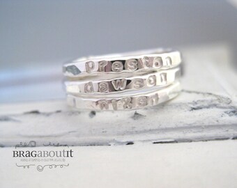 Stackable Stacking Ring . Personalized . Teeny Tiny Stacking Ring . Hand Stamped . Hammered . Brag About It . Teeny Tiny Brag Band
