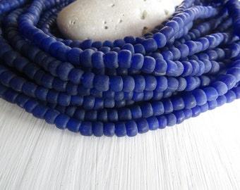 blue seed Beads, blue glass beads , opaque small tube barrel spacer , indonesia, New Indo-pacific 3 to 6mm / 22 inch strd - 6BB1-51