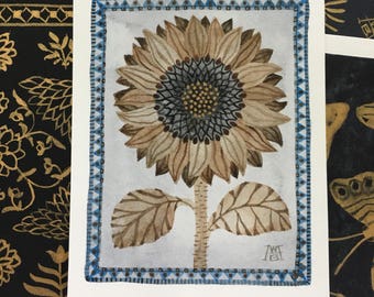 Sunflower No. 3, original watercolor painting, miniature