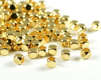 Rounded Cube, 3mm, Corner Less Square , Solid Brass Beads, Tarnish Resist, Gold Plating, Lead Free, 1.7mm Hole
