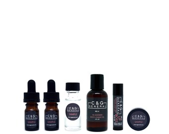 Nourished Full Body Sample Kit | Mini Facial Oil Serum + Toner + Cleansing Grains + Lip Boss Balm + In-Shower Body and Shave Oil