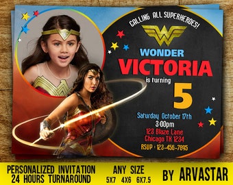 Wonder Woman Invitation, Wonder Woman Party Invitation, Wonder Woman Birthday, Superhero Birthday Party, Girl Birthday, Photo, Digital file