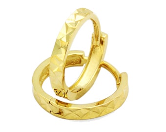 14K Yellow Gold Diamond Cut 6mm Length Huggie Hoop Earrings(DJBIN53)