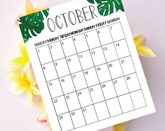 Wall Calendar 2018, Printable Calendar, Printable, Calendar 2018, Calendar, Desk Calendar, Tropical Leaf, Monstera, 2018, Wall Decor