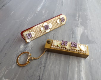 Rosalite by Wiesner of Miami, Folding Pocket Comb and Key-chain Address Book set, 1950's Retro, Free Shipping!
