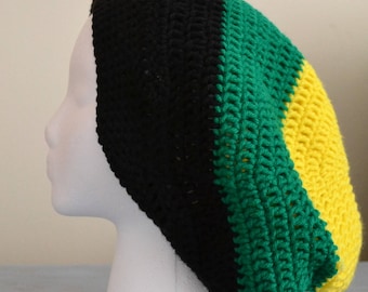 Jamaican slouchy crochet hat, Jamaican hat, men's crochet hat, women's crochet hat, flag
