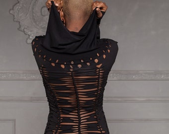 Long Neck Dress - Handmade, Tribal, Festivals, Party, Goa, Psytrance, pixie, stretch,long neck dress, Braided, burning man,performance wear