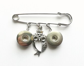 OWL Snap button jewelry safety pin brooch