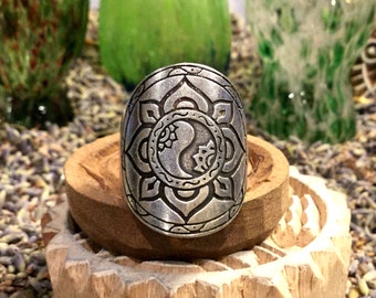 Harmony Mandala Ring Fully Adjustable Silver Boho Festival Urban Hippie