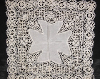 Maltese Cross Handkerchiefs Wedding Handkerchief, Lace Handkerchief Antique Heirloom Lace Bridal