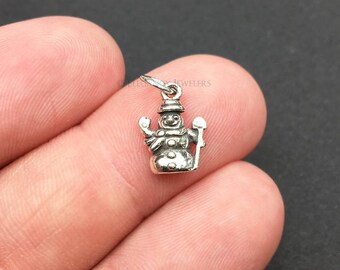 Sterling Silver Snowman Charm, Winter, Snow, Christmas, .925 Silver, DIY, Bracelet Charms, (C183)