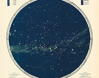 Vintage Star Map - Astronomy Poster - Astrology Poster - Southern Hemisphere Fine Art Print - Milky Way Print - Museum Quality
