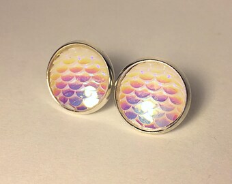 12 mm fish/mermaid scale earrings with silver settings