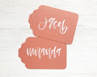 Papaya Handwritten Gift Tags with White Ink Writing for Wedding or Event // Modern Calligraphy Favors, Handwritten Tags, Garden Wedding