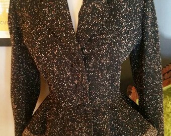 RARE 1940s 1950s Brown Speckled Lilli Ann Peplum Jacket Med