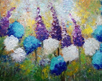 Flowers Painting Original Oil on Canvas WINDY DAY Landscape Artwork on Large Canvas by Luiza Vizoli Ready to Ship