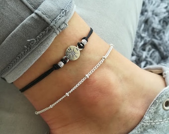 Compass Anklet, Compass Jewelry, Silver Compass Anklet, Summer Anklet, Beaded Anklet, Beach Anklet, Travel Anklet, Travel Gift, Compass Gift