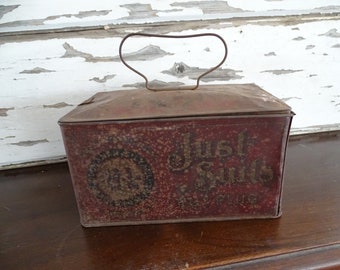 Antique Tobacco Tin Buchanan & Lyall, Late 1800's Metal Tobacco Box, Just Suits Smoking and Chewing Cut Plug Container, Rusty Crusty Patina
