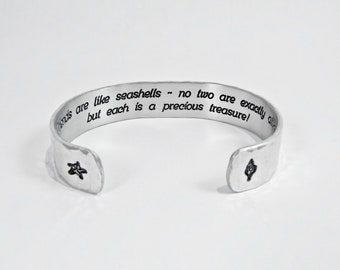 READY TO SHIP ~ Best Friend Gift ~ Friends are like seashells ~ no two are exactly alike, but each is a precious treasure! 1/2" message cuff