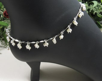 Freshwater Pearl Anklet, Pearl anklet In Sterling Silver, June Birthstone, White Pearl Anklet, Wire Wrapped, Keira's Crystal Creations