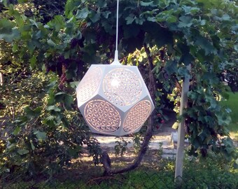 Wooden Dodecahedron Pendant Light with Flower of Life Powerful Sacred Geometry Symbol