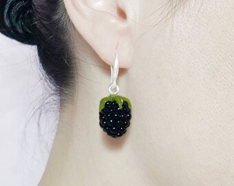 Polymer Clay earrings Summer earrings Blackberry earrings Silver clay earrings Jewelry blackberry Summer fruits Clay fruit earrings