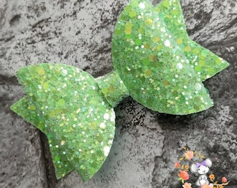 Frosted Lime Green Glitter Hair Bow - Handmade With Alligator Clip - Small, Medium & Large.