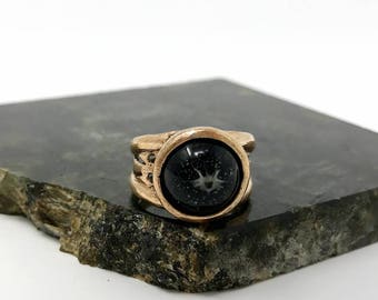 Rattlesnake bone ring / rattlesnake vertebra / ancient bronze ring / mixed media / resin ring / gothic / wearable taxidermy / statement ring