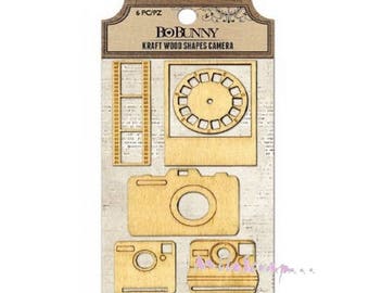 Set of 6 "Photograph" BO BUNNY embllissements wood embellishment scrap (ref.210) *.