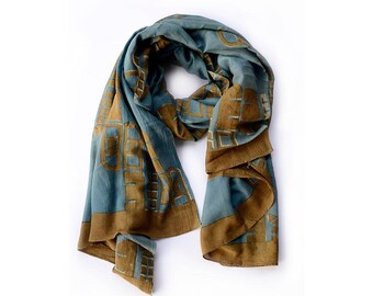 Scarf, birthday present SAMPLE SALE block printed, scarf Cotton/Silk women, Fashion, Accessories, Gift, Anniversary, holiday gift - Windows