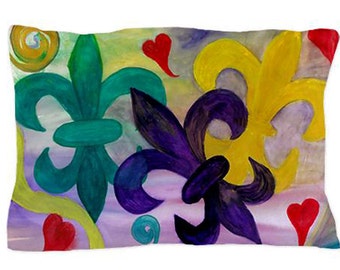 Mardi Gras Fleur de lis Pillow Case from my original art