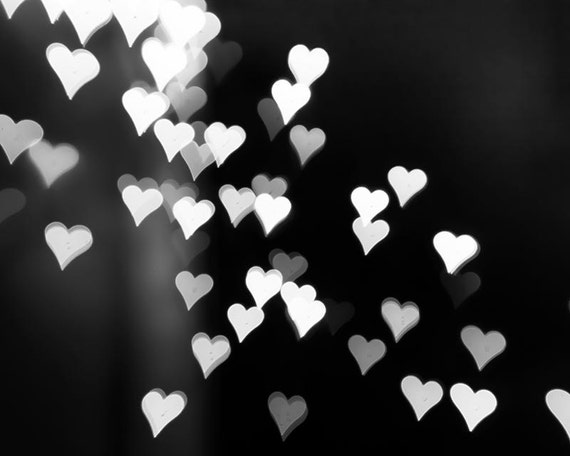 heart art print heart decor black and white photography bokeh