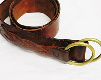 Vintage Distressed Brown Leather leather Belt #013