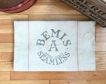 Vintage Seed Bag - Bemis A Extra Heavy Seamless - Antique Feed Sack - Grain Bags Advertising Sacks - Cloth Canvas Material - Farmhouse Decor