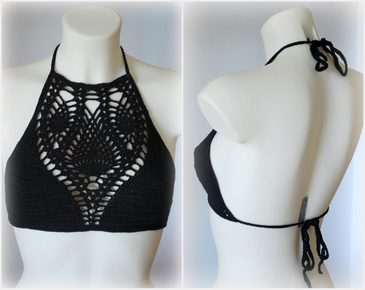 Halter neck crochet crop. Black halter top hippie top music