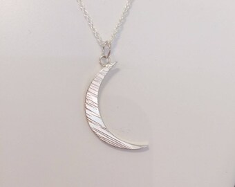 Large Crescent Moon Pendant - Sterling Silver 925
