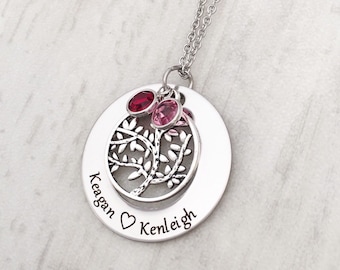 Mother's Birthstone Necklace - Personalized Mother's Day Gift for Her - Tree of Life Necklace with Children's Names