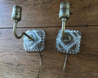 WORKING Cut Glass Wall Sconces - Set Of 2 Vintage Crystal Glass Wall Sconces