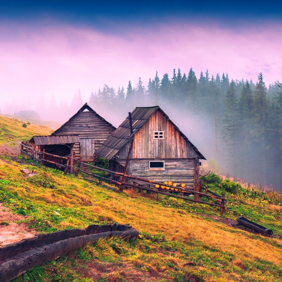 Natural scenery Backdrop old wood house countryside