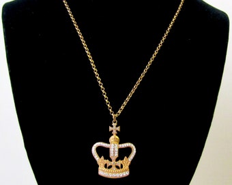 Vintage Catherine Popesco Rhinestone Crown Necklace