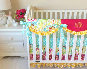 Crib Bedding, Pink Crib Bedding, Bumperless Crib Bedding, Mint Baby Bedding, Baby Bedding, Yellow Baby Bedding, Sujata Crib Bedding Set