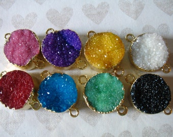 Druzy Drusy Pendant Charm Link Connector / 1-10 pcs, 16-18 mm / Drussy Druzzy, Gold Edged, Double Bail, ap31.8 dr wholesale